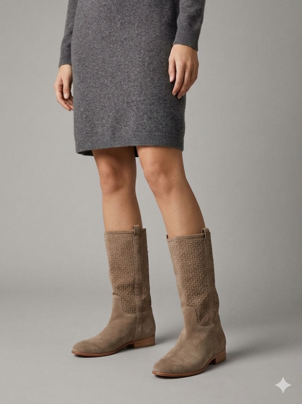 NWOT Dolce Vita Suede Mid-Calf Woven Panel Boots - Taupe